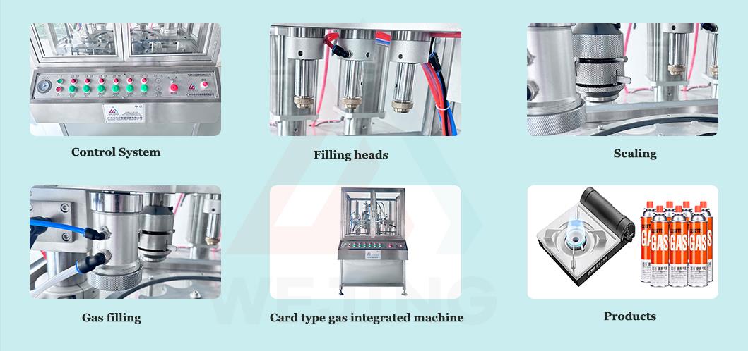 Macchina per il riempimento di aerosol di gas a cartuccia dettagliata
