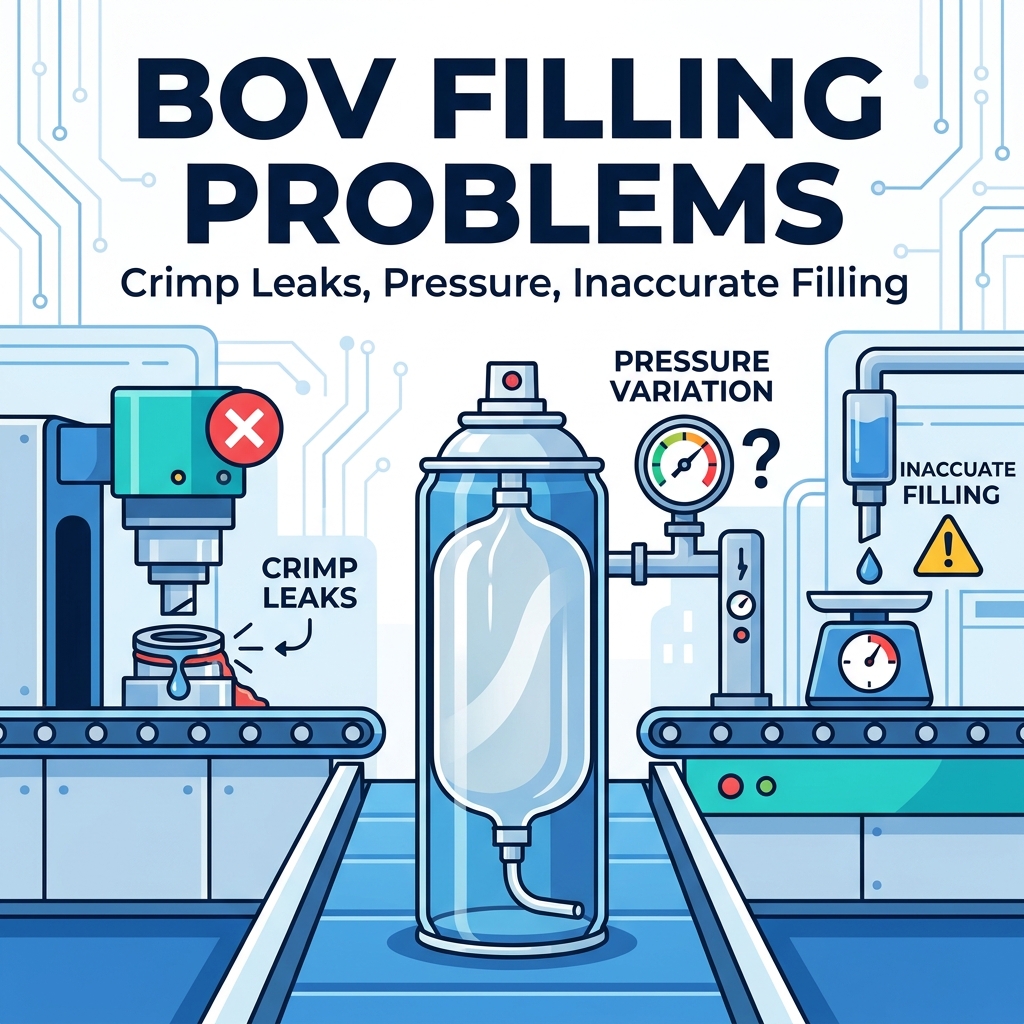 Problemi comuni di riempimento Bag-on-Valve: perdite da crimpatura, variazione di pressione e riempimento impreciso