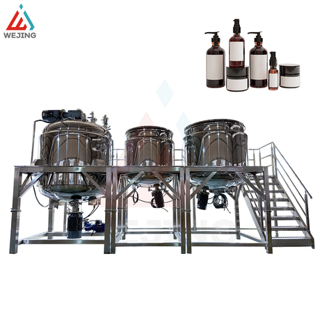 Bollitore di miscelazione emulsionante sotto vuoto da 2000 litri con serbatoi per fasi acqua e olio per la produzione di cosmetici con lozioni in crema