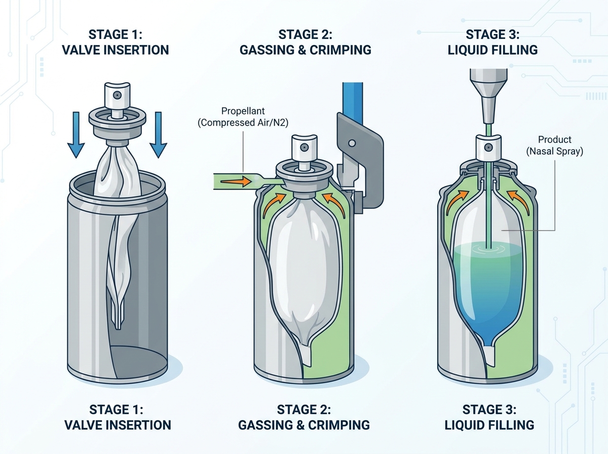 Riempitrice Bag-on-Valve per spray nasale